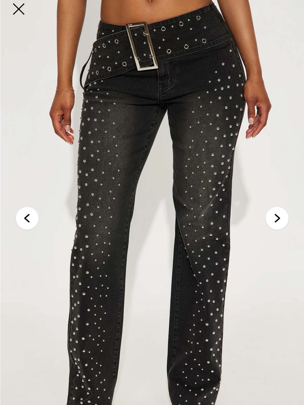 Fashion Nova Black Straight-Leg Jeans with Silver Studs